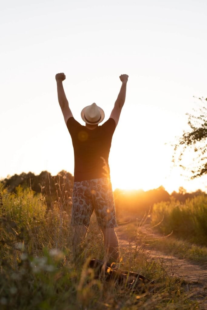 Long short young man rising